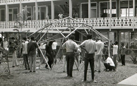 Students of Kwame Nkrumah University of Science and Technology, Faculty of Architecture, constructing a geodesic dome, under tutorage of John Lloyd and Keith Critchlow, in 1964 from the 2023 grant to Architectural Association School of Architecture for the new media project "Entangled Archive: A Digital Framework for Collecting and Sharing the Dispersed Legacy of the AA Department of Tropical Architecture"