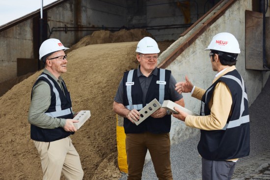 Credit: Virginie Gosselin(From left) William Webster, President Webster & Fils, Lucas Vallon, President Permacon and Hugo Gagnon, Partner Architect and Sustainability Manager at NEUF.