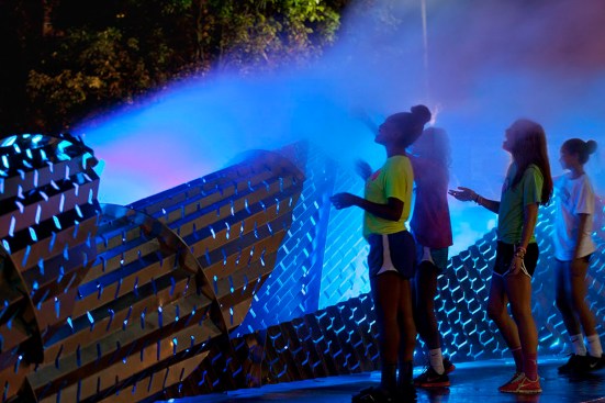 Exhale creates a fog-like atmosphere and illuminates the plaza a night, creating an amenity that offers cooling in multiple ways.