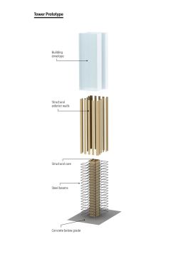 An axonometric diagram by Green of a 20-story tower with exterior structural walls.