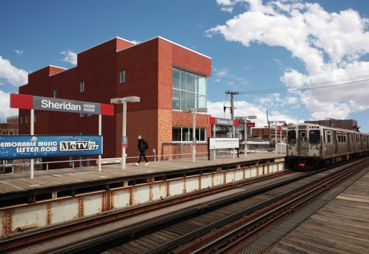 The center is bordered by the L, Chicago's train system.
