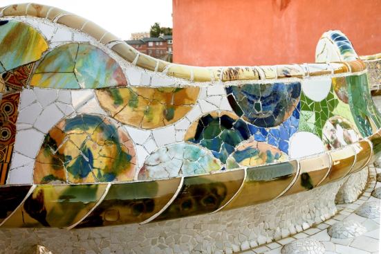 Josef Maria Jujol, Gaudi's assistant, incorporated ceramic disks leftover from the renovation of the Mallorca Cathedral.