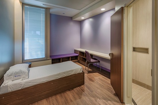 The patient care suite layouts support integrated care, timely assessments, specialty programs, and connection to nature.