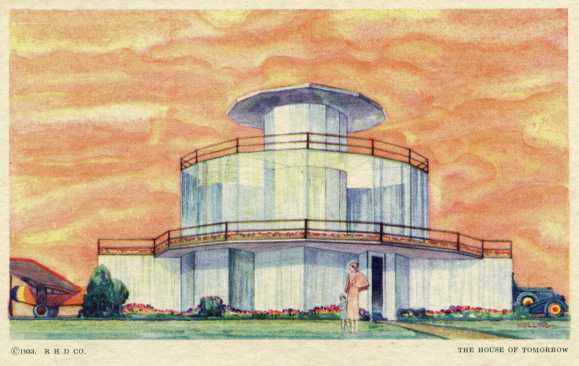 Postcard rendering of the Keck & Keck House of Tomorrow, built 1933. From the 2021 organizational grant to Elmhurst Art Museum for "Houses of Tomorrow"