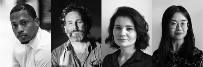 The 2021 Wheelwright Prize Finalists: (From left) Germane Barnes, Luis Berríos-Negrón, Iulia Statica, and Catty Dan Zhang