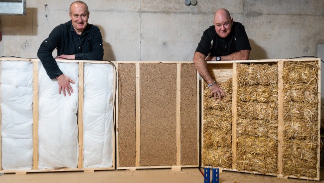 Professor Pete Walker (left) and Dr. Shawn Platt (right) from the University are Bath are testing a number of waste materials to assess their thermal performance as potential materials for insulating buildings.