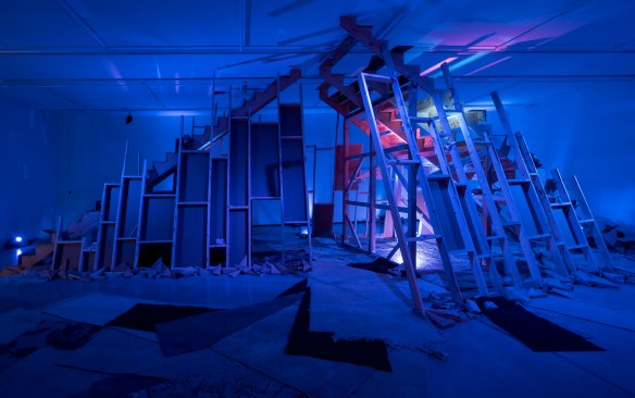 The installation view of "i believe in echoes" at the Audain Gallery from the 2023 grant to Soberscove Press for the publication "In the Horizontal Plane: taisha paggett Performance Works."