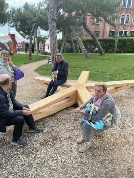Attendees test out Snøhetta's “Counterbalance”