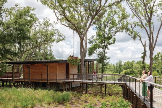 At the Bonnet Springs Park Nature Center, care was taken to preserve existing heritage trees, advance a mass timber approach to design, and restore native understory vegetation. This site has more carbon stored in the adjacent trees and soils than in the wood of the building. Lakeland, Florida.