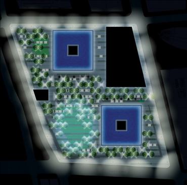 A rendered view of the lighting master plan.