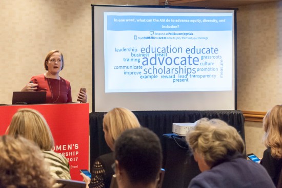 Emily Grandstaff-Rice, FAIA, polled the audience during her presentation on how the AIA will be promoting equity, diversity, and inclusion.