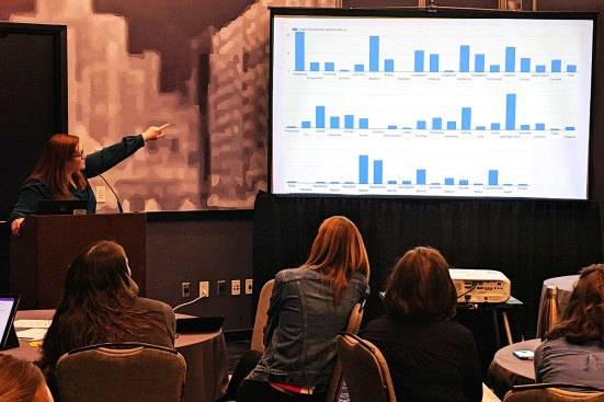Je'Nen Chastain reviews the results of an audience survey.