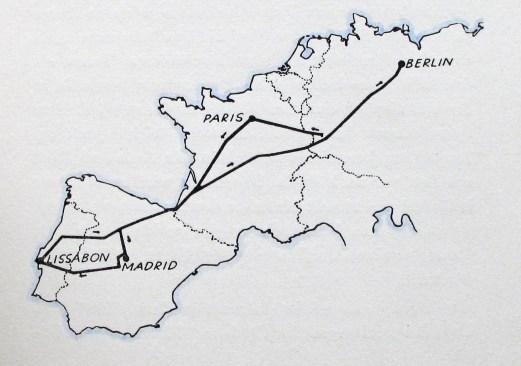 The driving route between Berlin and Lisbon taken by Albert Speer and his friends