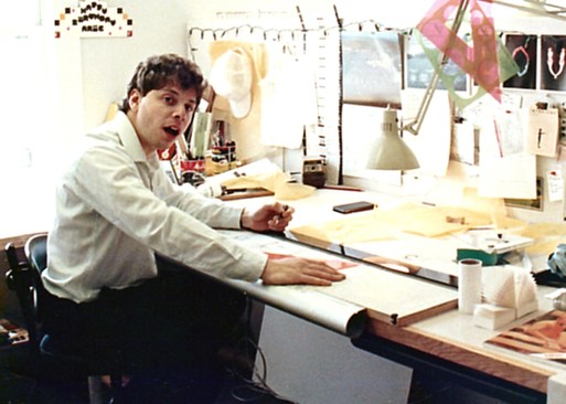 The author drafting at his first full-time design position