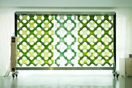 Mock-up using different microalgae strains; biochromic window by the Integrated Design Research Lab, University of North Carolina at Charlotte and EcoClosure