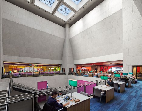 The atrium of the Johnson Building. New reading areas surround the perimeter.