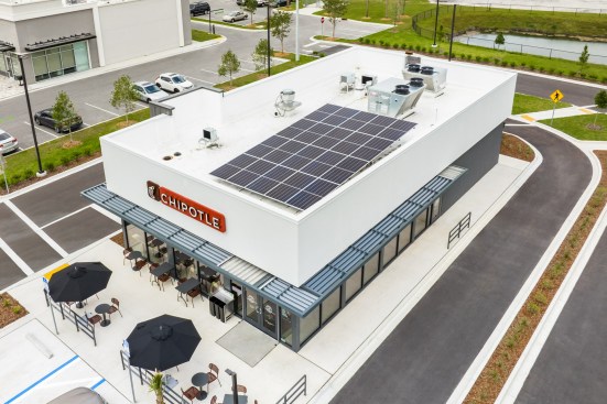 A rendering of one of Chipotle's new 100% electric restaurants.