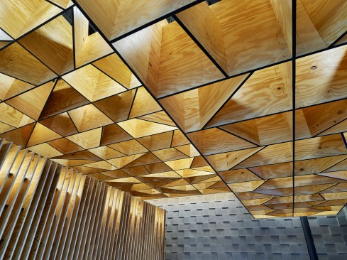 Glowing plywood ceiling