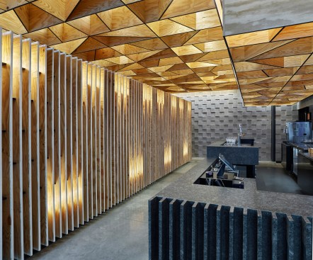 Concealed Type A lamps at the plywood ceiling and booth wall