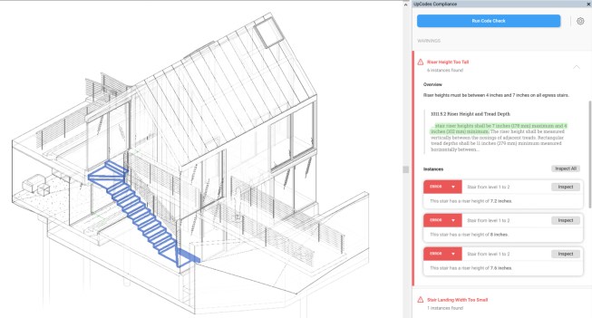 Screenshot from UpCodes AI, a plug-in for Autodesk Revit now in beta testing