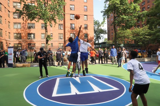 The Marcy Houses basketball court in Brooklyn was one of the 14 revamped courts.