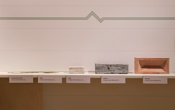 A close up of the Stone section of the "How to Build a Low-Carbon Home" exhibition at the Design Museum.