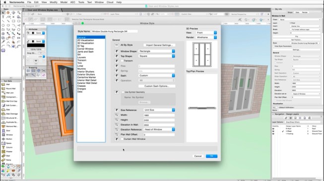 Defining door and window styles in Vectorworks 2017