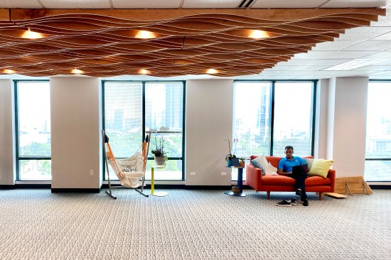 Albizia wave ceiling, Elemental Excelerator headquarters designed by Dean Sakamoto Architects with Joey Valenti