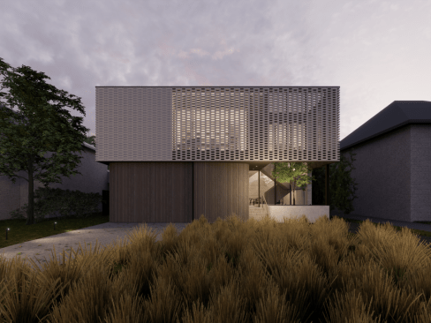 A Houston home now under construction, with the main floor set high above a floodplain, among other resiliency features, by Alterstudio.