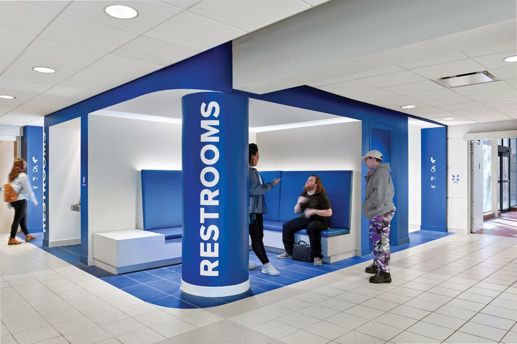 The inclusive restrooms in the I. King Jordan Student Academic Center at Gallaudet University in Washington, D.C., by MixDesign