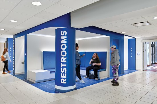 The inclusive restrooms in the I. King Jordan Student Academic Center at Gallaudet University in Washington, D.C., by MixDesign