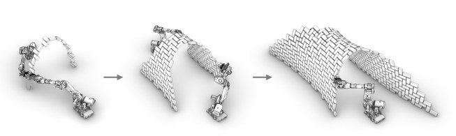 The construction sequence of the Glass Vault was inspired by an ancient barrel vault technique that relied on inclined courses set against a vertical end wall to construct vaults without centering.