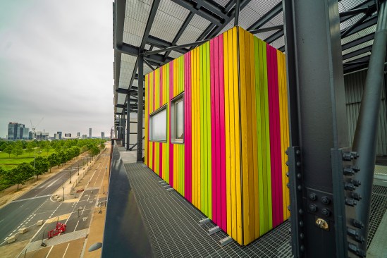 The elevations of plot 15 at Here East Gantry draw from the vibrant Refreshers candy wrappers by confectioner Trebor Bassett (formerly known as Clarnico)