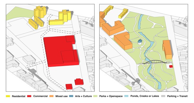 A plan showing how the Meriden shopping mall was transformed into a mixed-use oasis