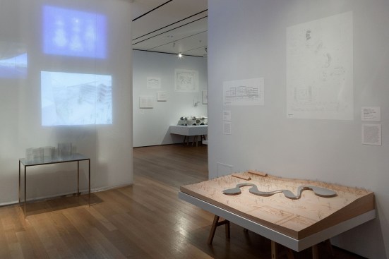 Exhibit detail showing the model of SANAA's Grace Farms