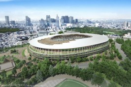 Kengo Kuma's winning design for the New National Stadium in Tokyo.