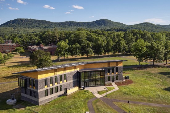The building was inspired by the surrounding mountain range.