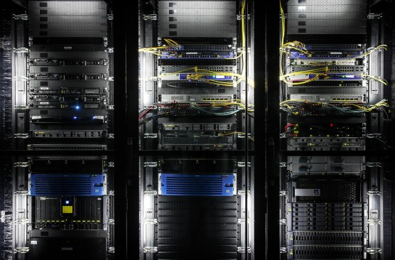 The servers were lit and left exposed to showcase the office infrastructure