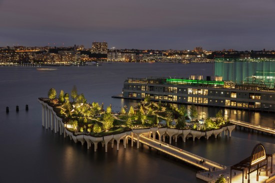 Many fixture types were modified or custom-designed to meet the client’s requirements as well as the harsh climate of New York Harbor: humid, salty, windy, with the potential for flooding.