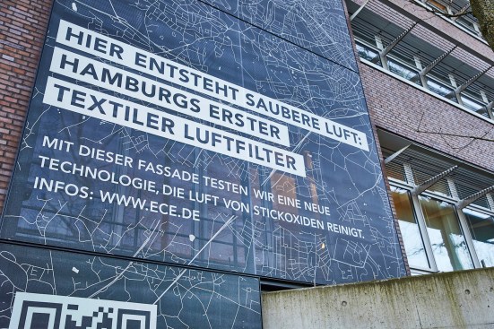 Close-up view of the ECE façade system.