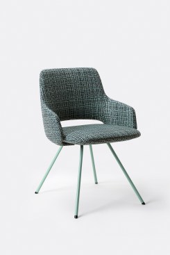 A chair featuring Luum's Grid State fabric.