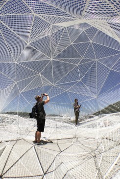 A web of triangulated mesh at Naoshima Pavilion by Sou Fujimoto, Naoshima, Japan, 2016.