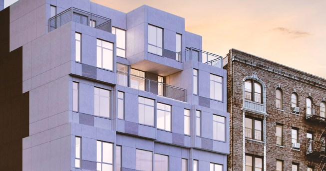 Completed in 2014, the modular apartment building The Stack, designed by GLUCK+, was manufactured off-site by iBUILT and craned into place on tricky urban infill site in Manhattan, NY.