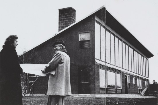 Eleanor Raymond (American, 1887–1989) and Mária Telkes (Hungarian, 1900–1995). Dover Sun House, Dover, Massachusetts. 1948. Eleanor Raymond and Mária Telkes at the Dover Sun House. 1948. Harvard University Graduate School of Design. Frances Loeb Library. Special Collections.
