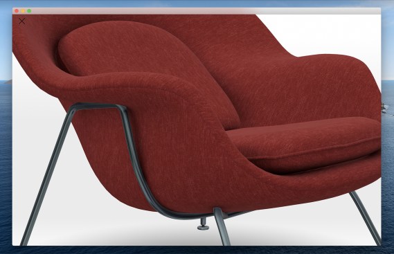 Detail of virtual reality model detail of Eero Saarinen's Womb chair, offered by Knoll