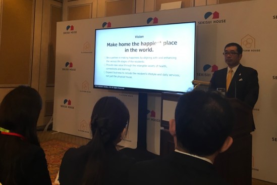 Sekisui House President Yoshihiro Nakai at CES19 press conference, announcing Platform House.