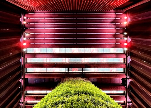 The roof of the Netherlands pavilion incorporates skylights with encapsulated organic photovoltaic (OPV) cells with colorful designs added to the film.