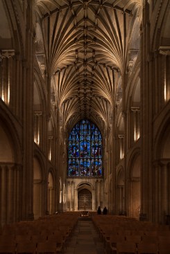 The view to the West End; the triple-height vaulting is softly highlighted.