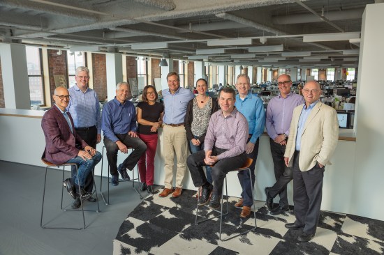 Payette principals, from left to right: Charles Klee, AIA; Kevin Sullivan, FAIA; Robert Schaeffner, FAIA; Ching Hua-Ho; George Marsh Jr., FAIA; Andrea Love, AIA; Jeffrey DeGregorio, AIA; Peter Vieira, FAIA; Leon Drachman, AIA; and James Collins, FAIA. (Missing from photo: Michael Hinchcliffe, AIA; Mark Oldham, AIA; Sarah Lindenfeld, AIA; Scott Parker, AIA; and Robert Pasersky, AIA.)