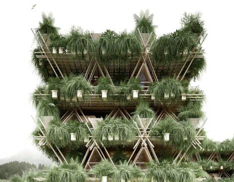 Rising Canes, a proposal for multistory bamboo construction by Beijing firm Penda